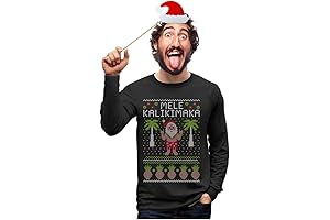 Mele Kalikimaka Mens Ugly Christmas Sweater Style Hawaiian Santa Long Sleeve T-Shirt