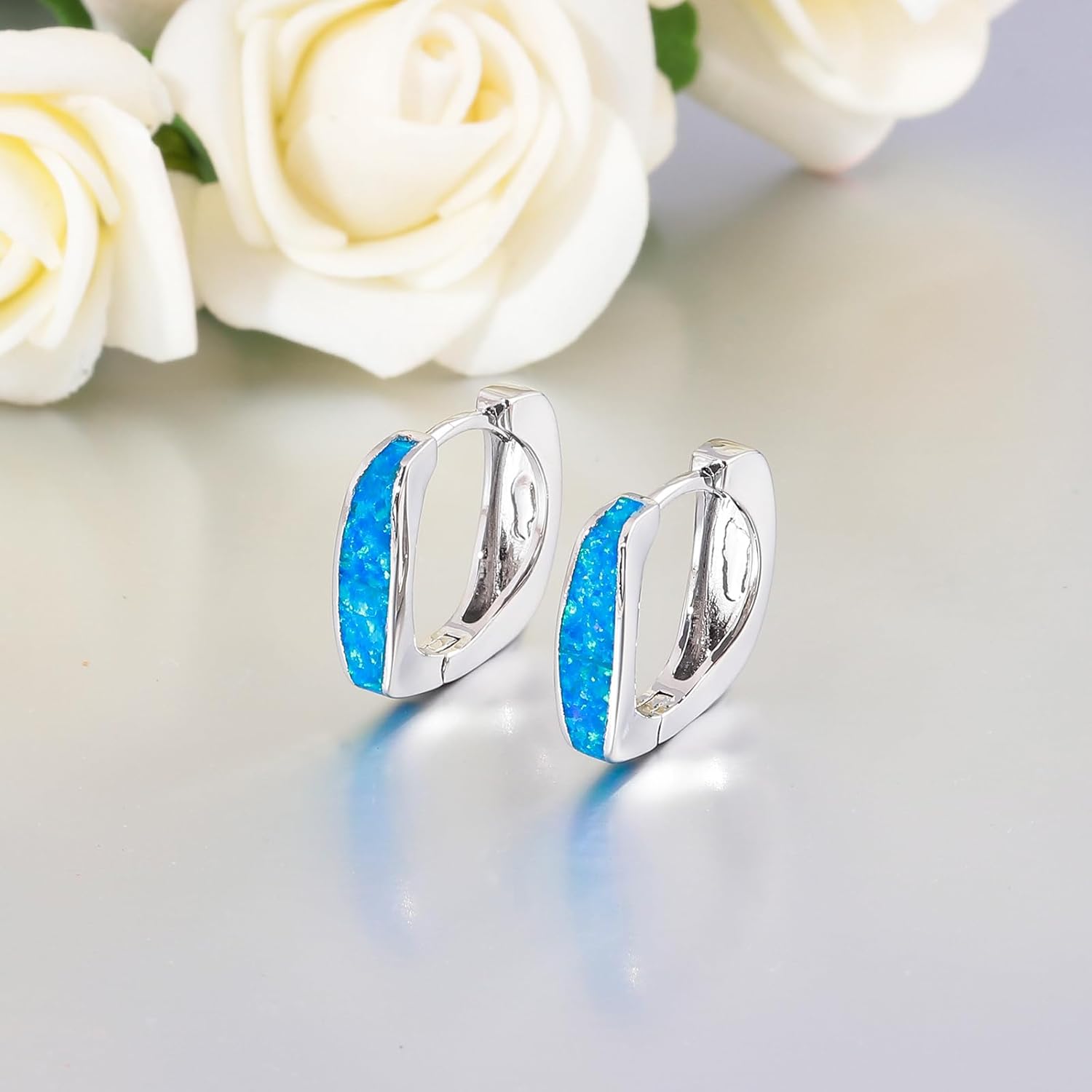 CiNily Huggie Hoop Earrings for Women Hypoallergenic, Square Opal Hinged Hoop Earrings, 14K Gold Plated Chunky Gold Hoop Earrings for Sensitive Ears Lightweight Jewelry for Christmas Gifts - Image 6