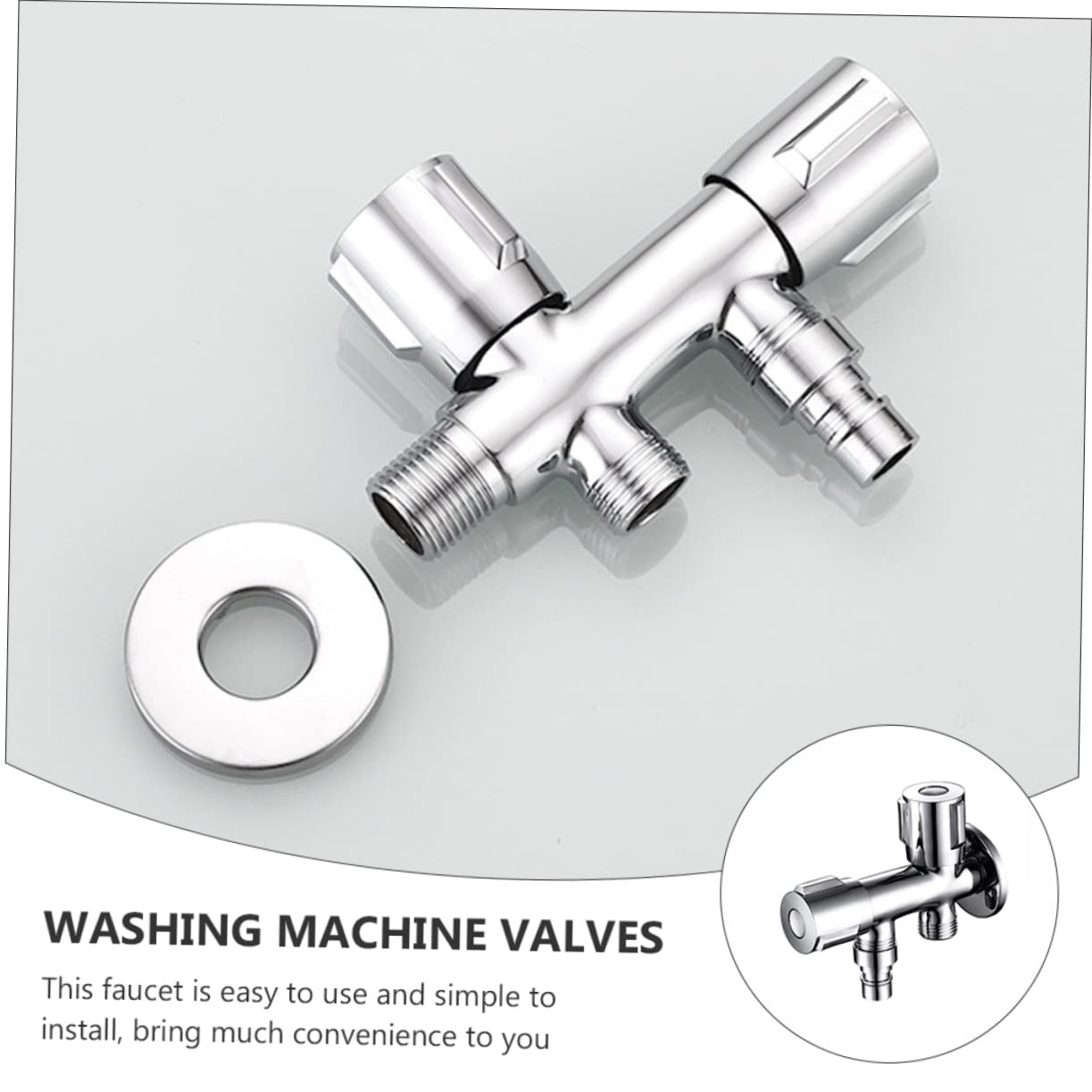 Valvola Doppio Rubinetto per Lavatrice in Acciaio Inox Argento | Uso Domestico in Bagno, per Lavatrice e Lavastoviglie, Design Semplice Lavorazione Professionale