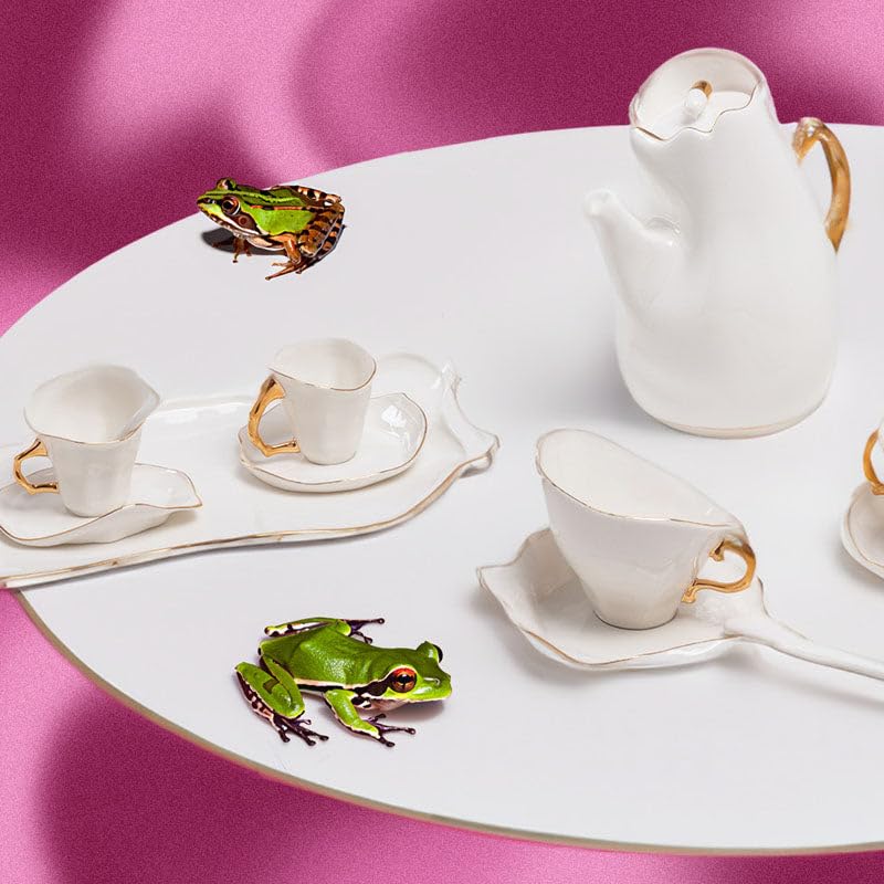 Set 2 Tazzine Caffè + 2 Palettine + Vassoio In Porcellana - 13x20 Cm, Design Elegante - Foto 4