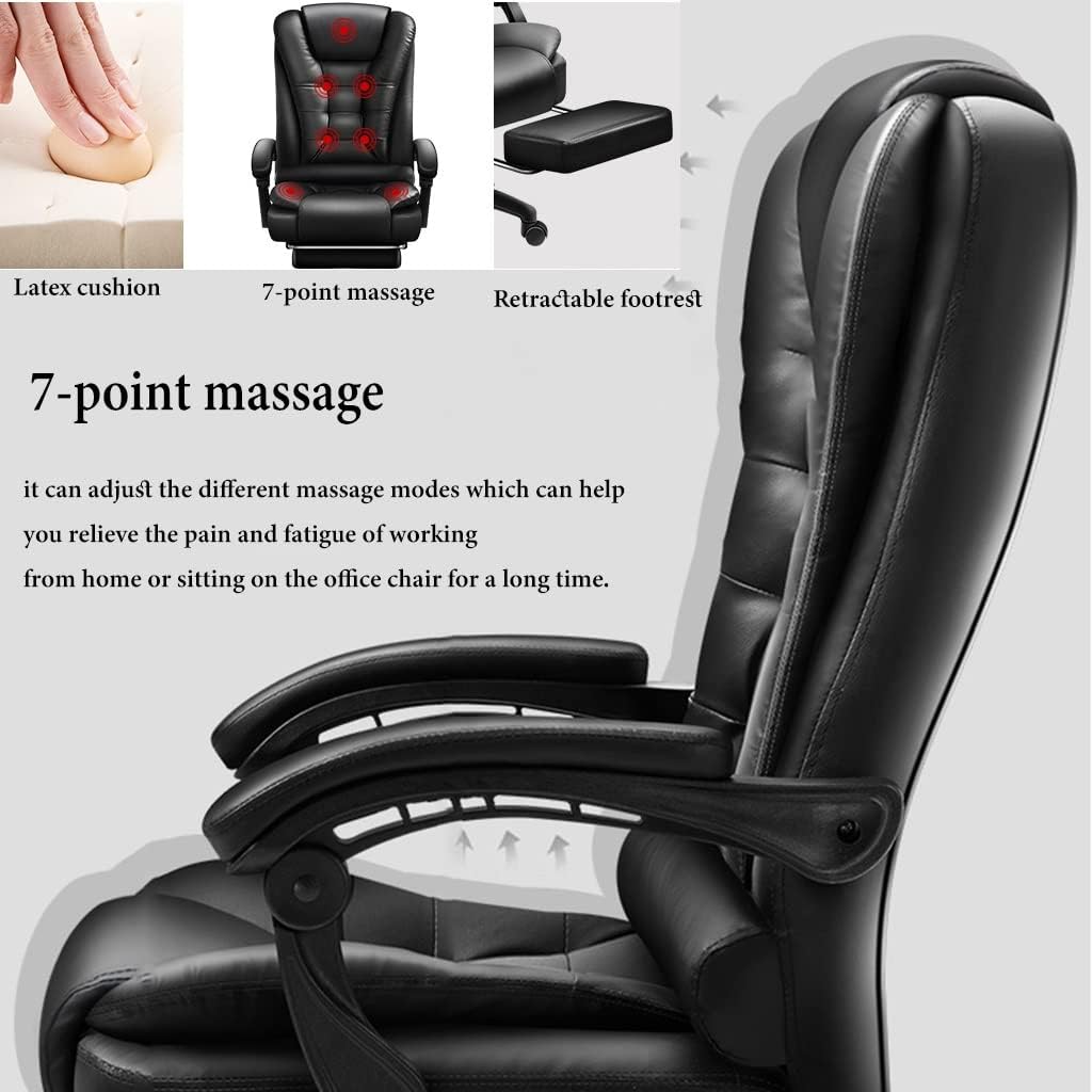 GIZNXBA Massage Office Chair, Ergonomic Home Computer Desk Leather Chair Executive Chair, Adjustable Height Reclining Swivel Chair with Footrest, Task Chairs with Wheels (Color : /Black)