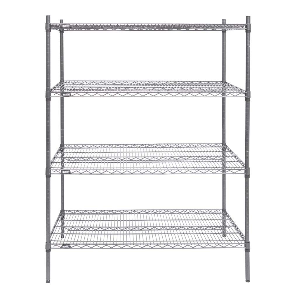 Shelving Unit with 4-Shelves Dark Grey Wire - 48" L x 24" W x 63" H by HUBERT – Alloy Steel, Flint, Model K2448-3F