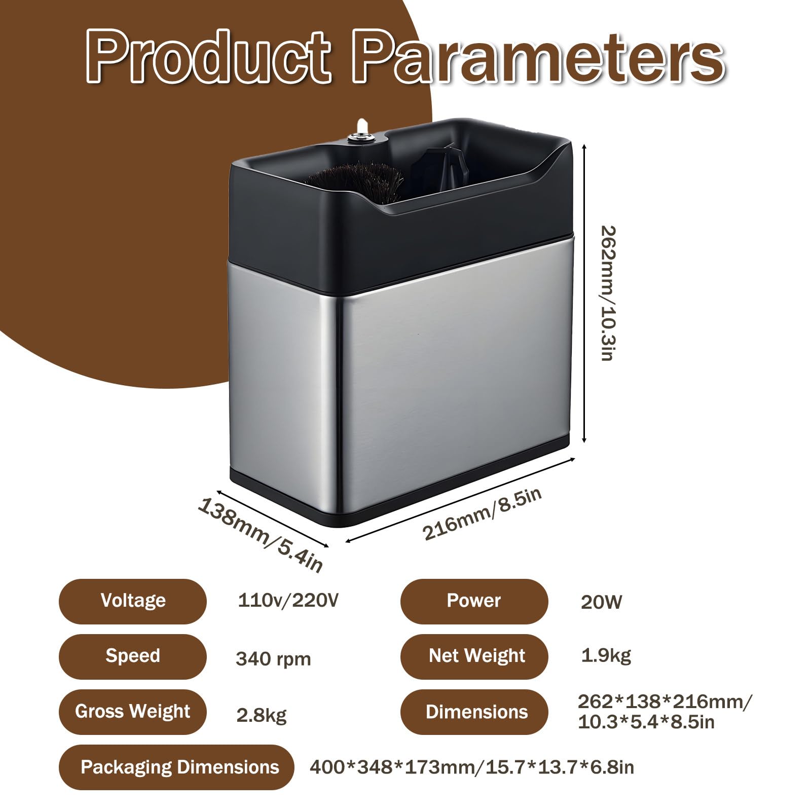 Limpiador de portafiltros eléctrico para Espresso, automático con Cabezales de Cepillo y Dos raspadores, Compatible con portafiltros de 58 mm para una o Dos Tazas. Black
