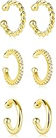 Non-Piercing Ear Cuffs for Women: 14K Gold Plated Hypoallergenic Cubic Zirconia Clip-On Cartilage Hoops - Dainty Fake Piercing Jewelry Gift