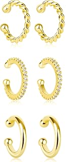 Non-Piercing Ear Cuffs for Women: 14K Gold Plated Hypoallergenic Cubic Zirconia Clip-On Cartilage Hoops - Dainty Fake Piercing Jewelry Gift