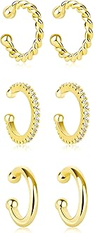 Ear Cuffs for Women Non Piercing 14K Gold Plated 925 Sterling Silver Earrings Fake Piercing Small Hypoallergenic Tiny Dainty Cubic Zirconia Clip on Nose Cartilage Hoop Mother Day Jewelry Gifts for Mom