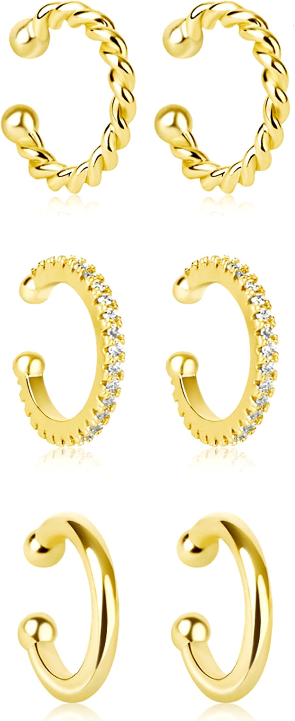 Ear Cuffs for Women Non Piercing 14K Gold Plated 925 Sterling Silver Earrings Fake Piercing Small Hypoallergenic Tiny Dainty Cubic Zirconia Clip on Nose Cartilage Hoop Mother Day Jewelry Gifts for Mom