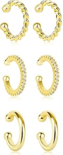 Ear Cuffs for Women Non Piercing 14K Gold Plated 925 Sterling Silver Earrings Fake Piercing Small Hypoallergenic Tiny Dainty Cubic Zirconia Clip on Nose Cartilage Hoop Mother Day Jewelry Gifts for Mom