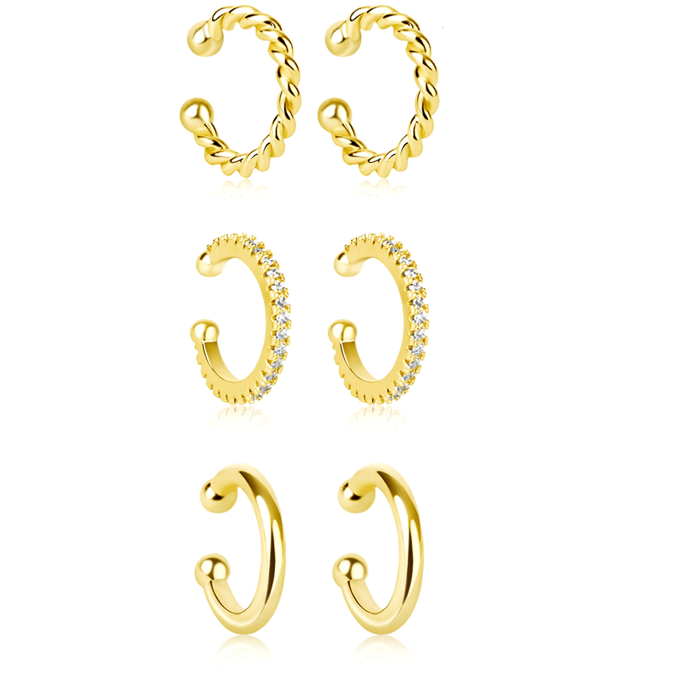 Ear Cuffs for Women Non Piercing 14K Gold Plated 925 Sterling Silver Earrings Fake Piercing Small Hypoallergenic Tiny Dainty Cubic Zirconia Clip on Nose Cartilage Hoop Mother Day Jewelry Gifts for Mom