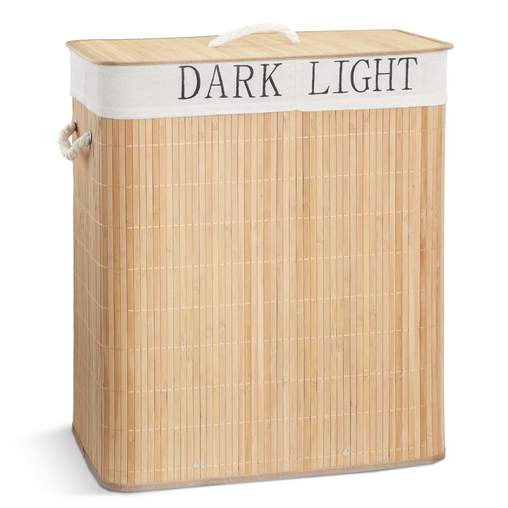 Cesto Portabiancheria HOMCOM Bambù 100L - 2 Scomparti, Coperchio, Maniglie - Foto 12