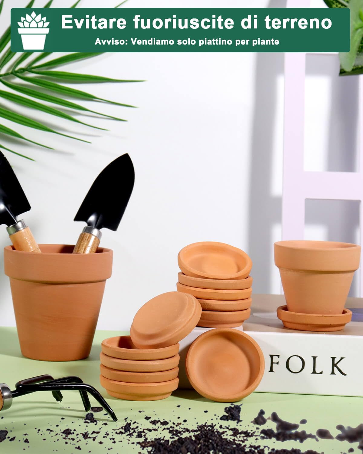 vensovo Sottovasi in terracotta da 5 cm, 32 mini sottovasi per piante da interno ed esterno, piccoli vassoi in argilla perfetti per vasi da fiori da 2,5 cm e 3,8 cm