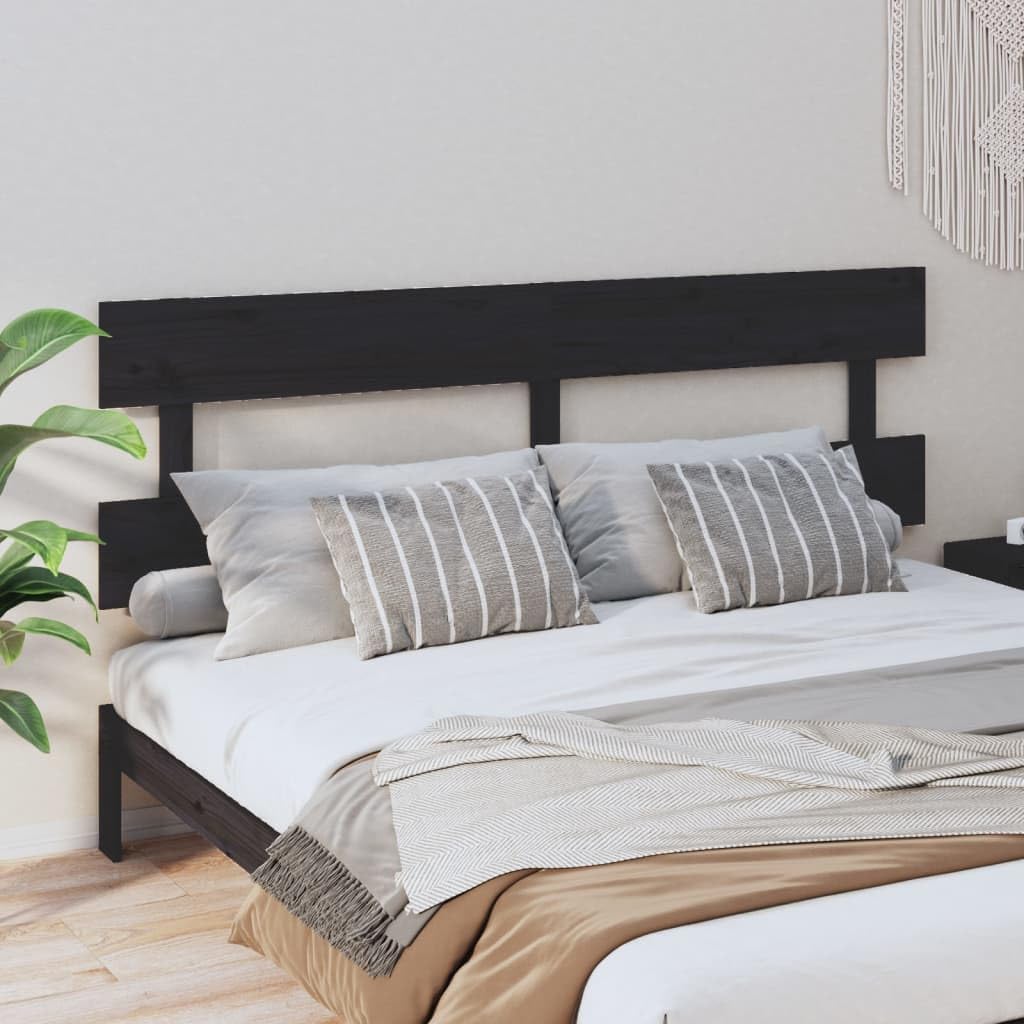 Cabecero de cama negro 184 cm de madera de pino para dormitorio