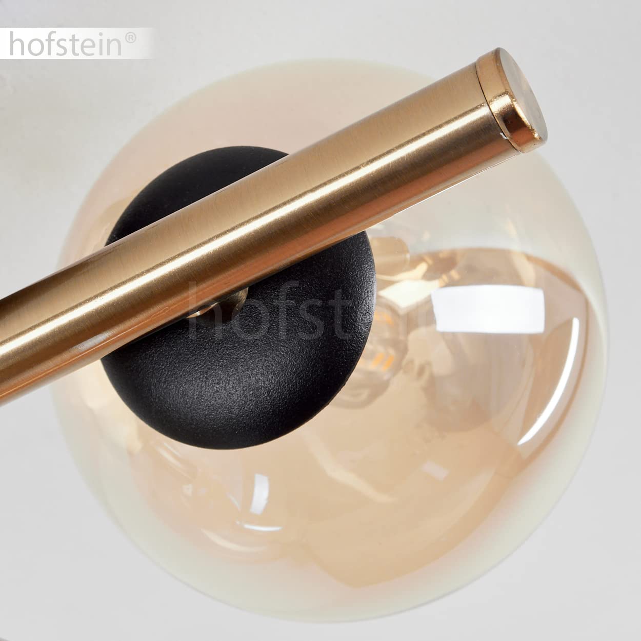 HOFSTEIN Deckenleuchte Chehalis, Deckenlampe aus Metall/Glas in Schwarz/Messing/Bernstein, Leuchte im Retro/Vintage-Design (Ø Schirme 10; 12 cm), 3 x G9, Schlafzimmer, Wohnzimmer, Küche, Esszimmer
