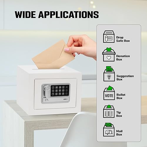 Miniatura 7 de Caja de seguridad electrónica pequeña para niños, moneda, hogar, oficina, hotel, habitación, joyería de negocios (blanco)