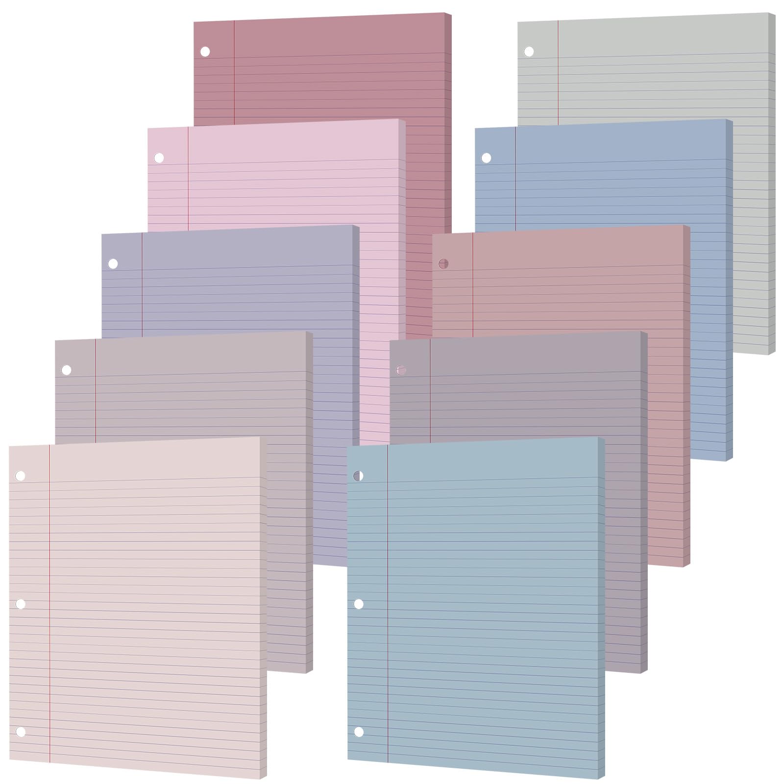 100 Sheets Loose Leaf Binder Paper, 8" x 10.5" Colored College Ruled Paper