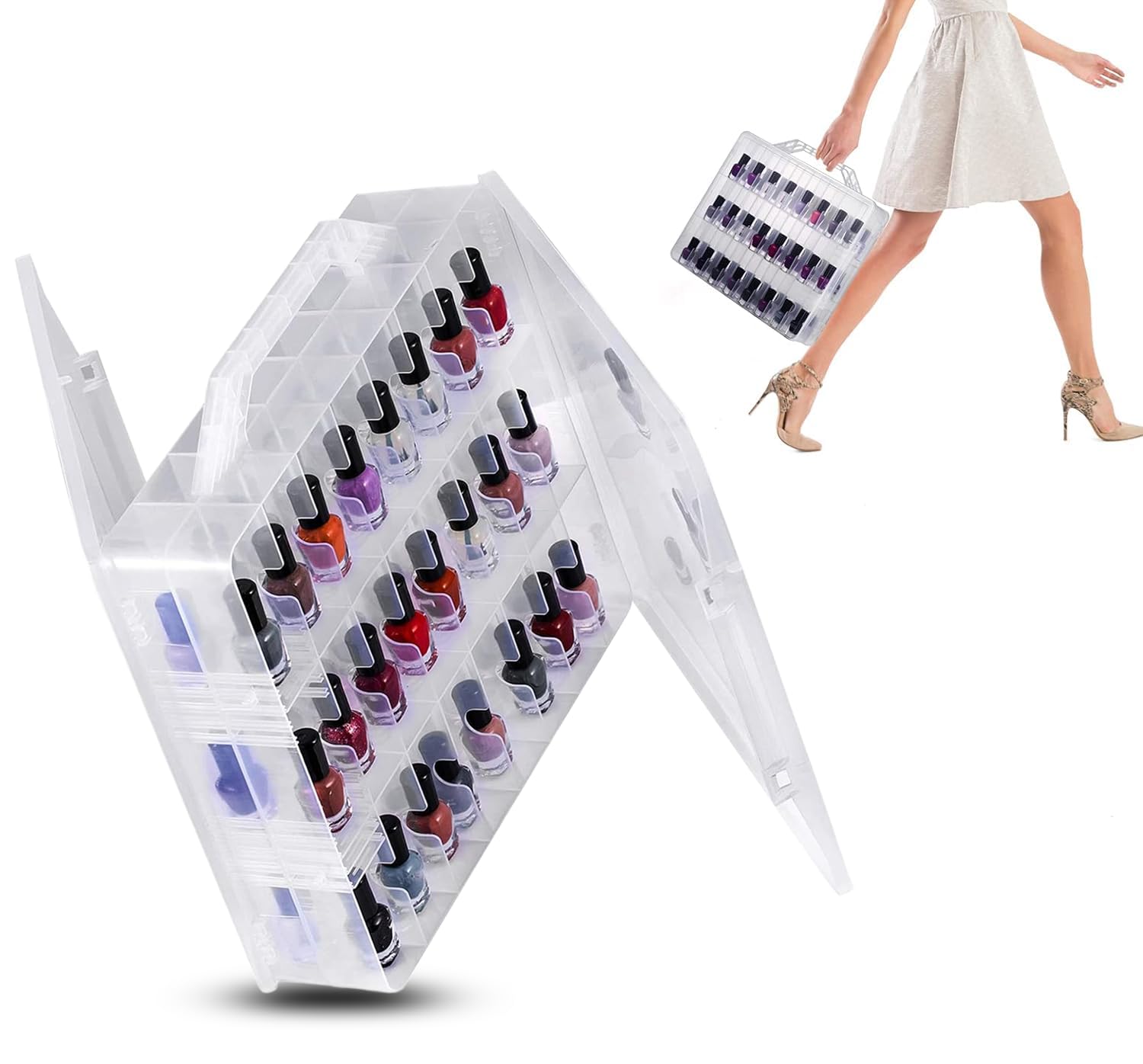 Transparenter Nagellack Aufbewahrungskoffer - Box, Ständer, Organizer für Home Salon und Nagel Zubehör - Für 48 Flaschen