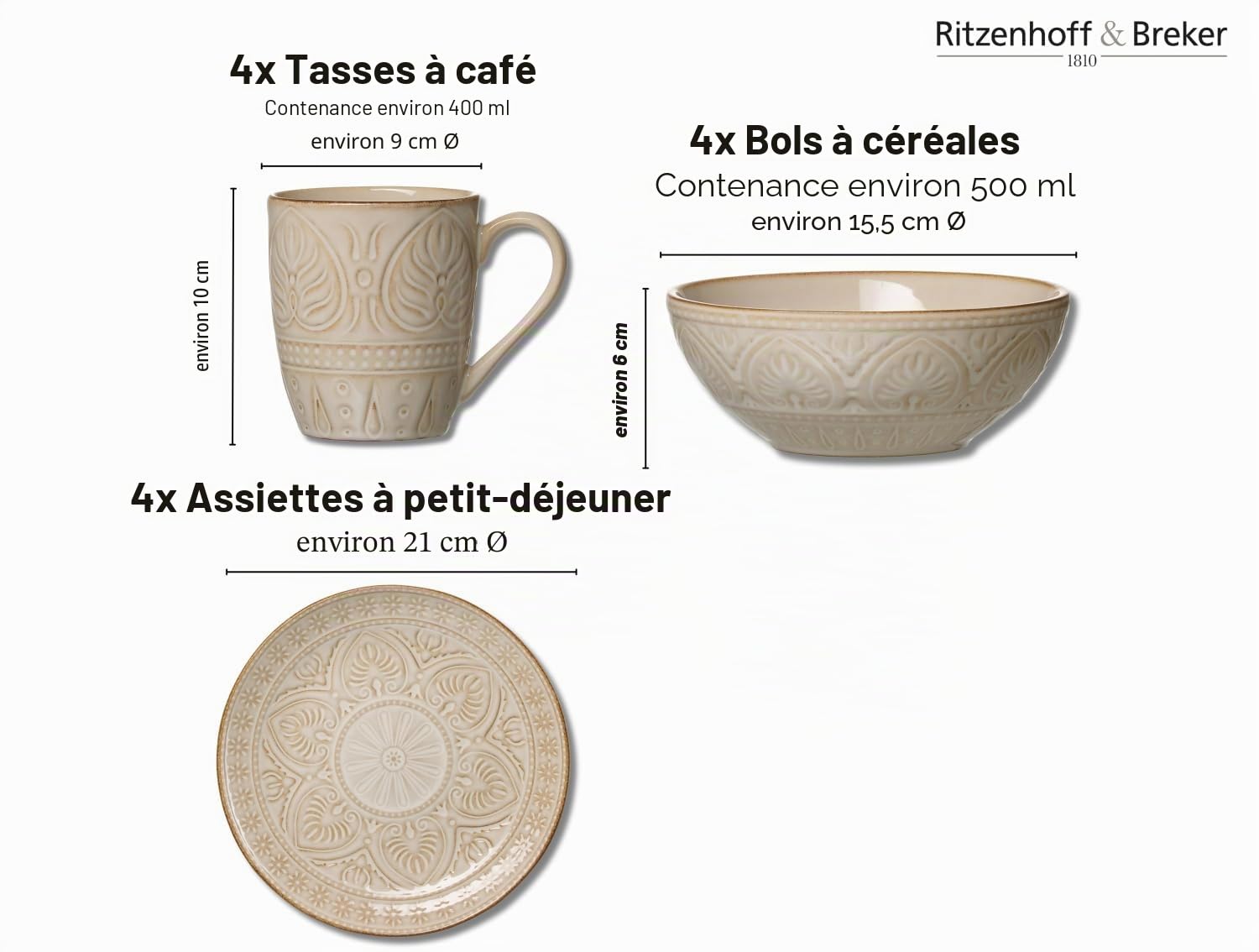 Service de petit-déjeuner Omara 12 pièces