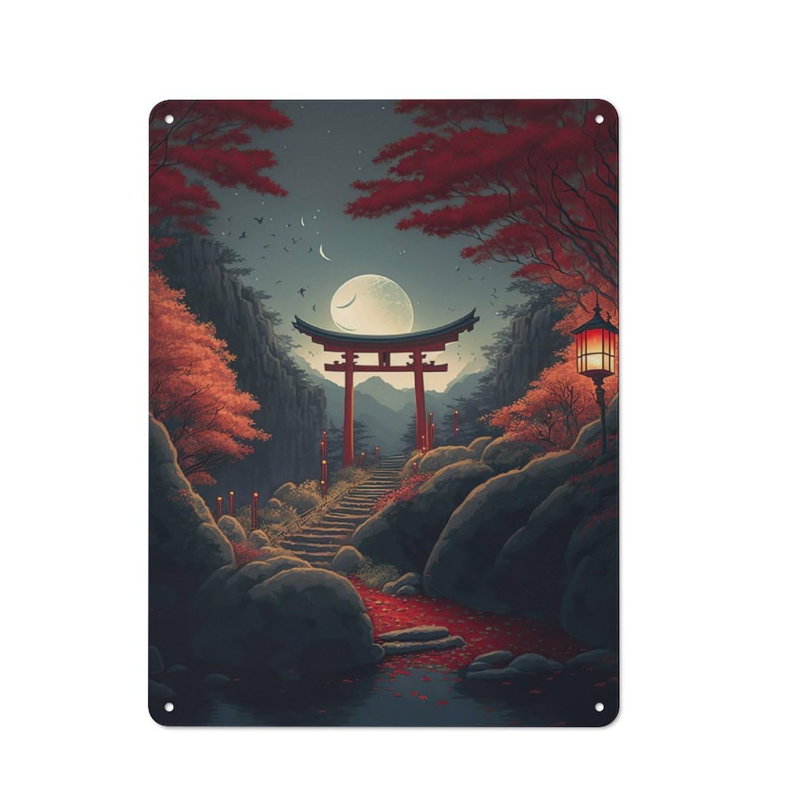 Junmoney Japanese Shrine Tin Sign 40X30cm With For Garage Wall, Retro-Style Decor, For Vintage Wall Decor Fans, For Metal Sign Collectors