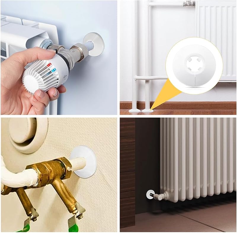 Mască pentru țeavă de radiator WOLMIK din plastic, albă, pentru diametru țeavă 14-16 mm, set de 16 bucăți