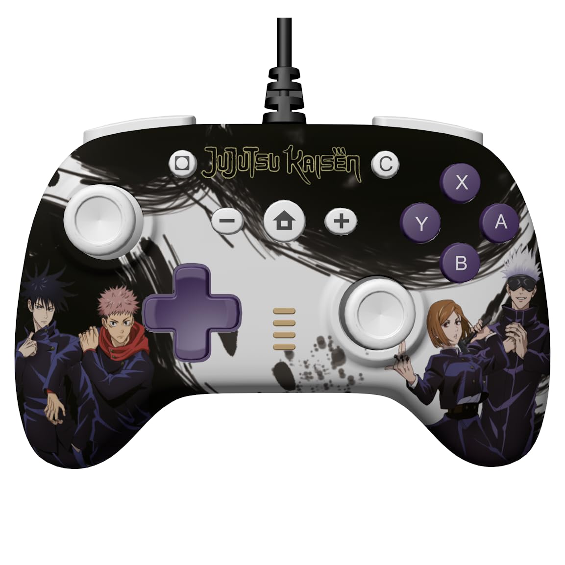 Konix Schwarz Jujutsu Kaisen Kabelgebundener Controller Für Nintendo Switch, Switch Oled Und Pc - Vibrationsfunktion - 3 M Kabel