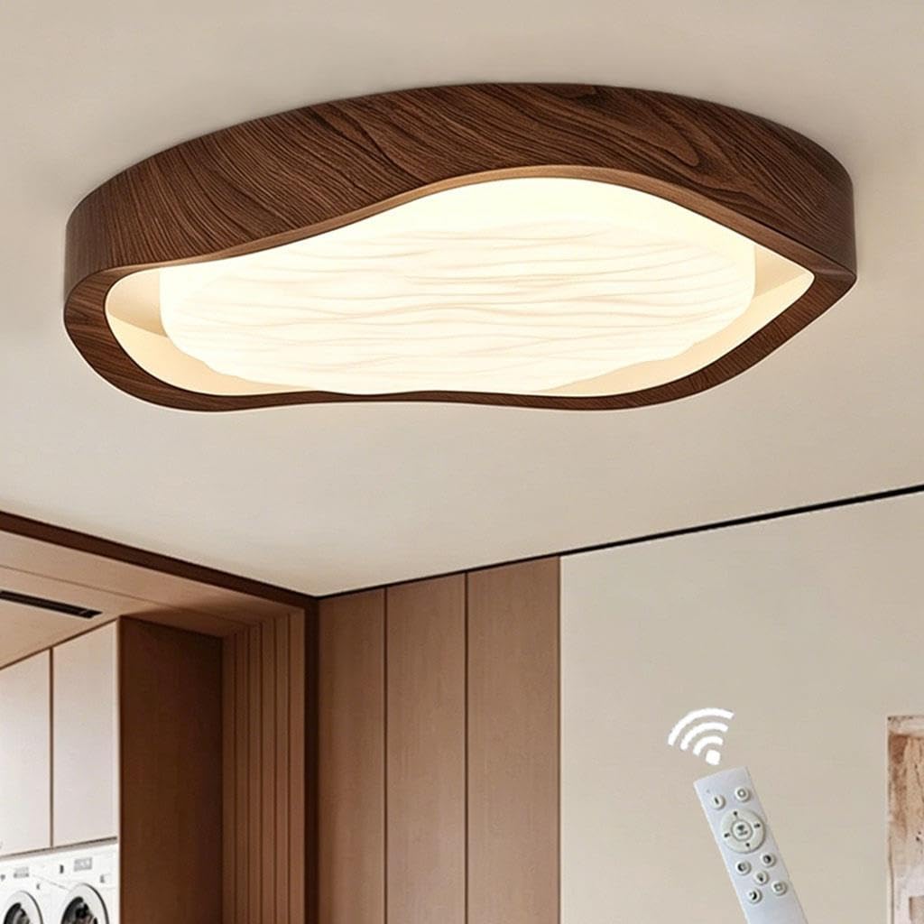 Modern LED Deckenleuchte Stufenlos Dimmbar Ø50cm Nussbaum Optik 36W Wellenförmige Retro Deckenarmatur Deckenlampe Für Schlafzimmer Wohnzimmer Kinderzimmer Esszimmer Arbeitszimmer