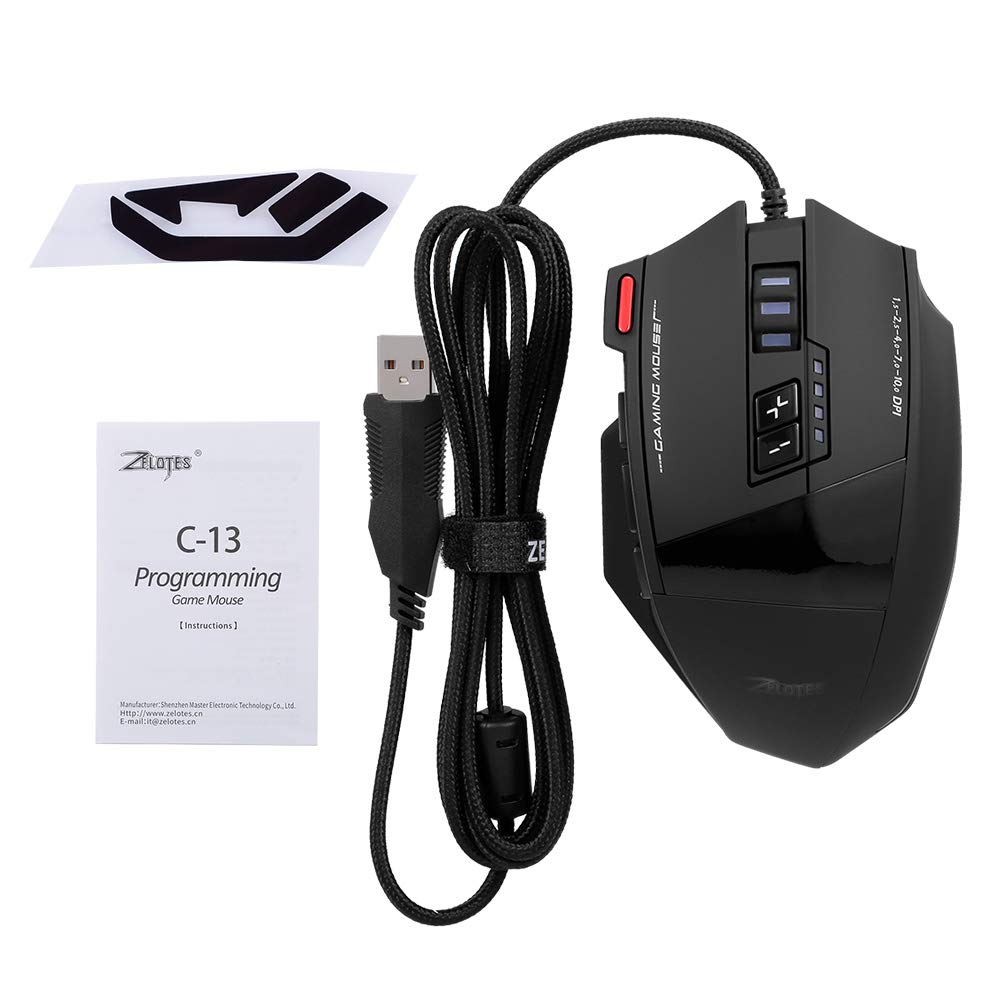 Zelotes C-13 mysz gamingowa Wired 10000DPI, RGB, z 13 przyciskami programowania, 128 KB, wbudowana pamięć