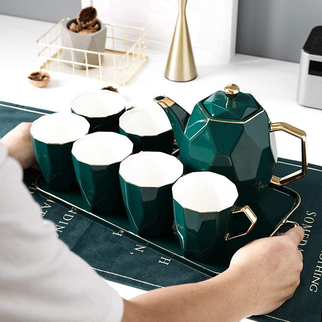 Service à Thé 8 Pièces Service À Thé Théière En Céramique Tasse Avec Plateau Café Porcelaine Heure Du Ensemble Bouilloire Cafetière Cadeau Cuisine