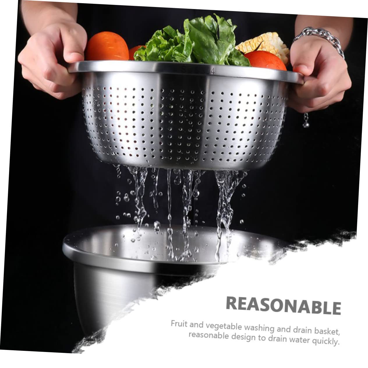 Gatuida Scolapasta Set 1 in Acciaio Inossidabile a Doppio Strato Design a Fori Fini Ciotola Multifunzione per Frutta e Verdura per Cucina Indoor e Outdoor