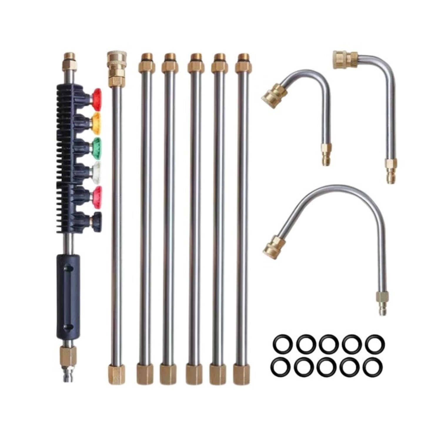 ressure - Set di bacchetta di estensione per rondella 10 in 1, lancia telescopica con attacco rapido da 0,6 cm, compatibile con 4000 psi, include bacchetta curva per lavaggio auto, condizionatore