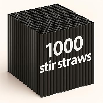 Coffee Stirrers, 1000 Pcs Coffee Stir Sticks, 5.25 Coffee & Cocktail Straws, Disposable Plastic Swizzle Stirring Sip Straws for Coffee Shops, Bars - Bulk 1000 Pcs Black