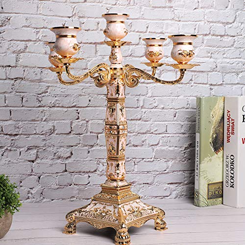 17 Inch Vintage Candle Holder, Gold Luxury Embossed Candelabra With Rhinestone For Home Dinner Table Decoration Wedding Ornament #TOP6