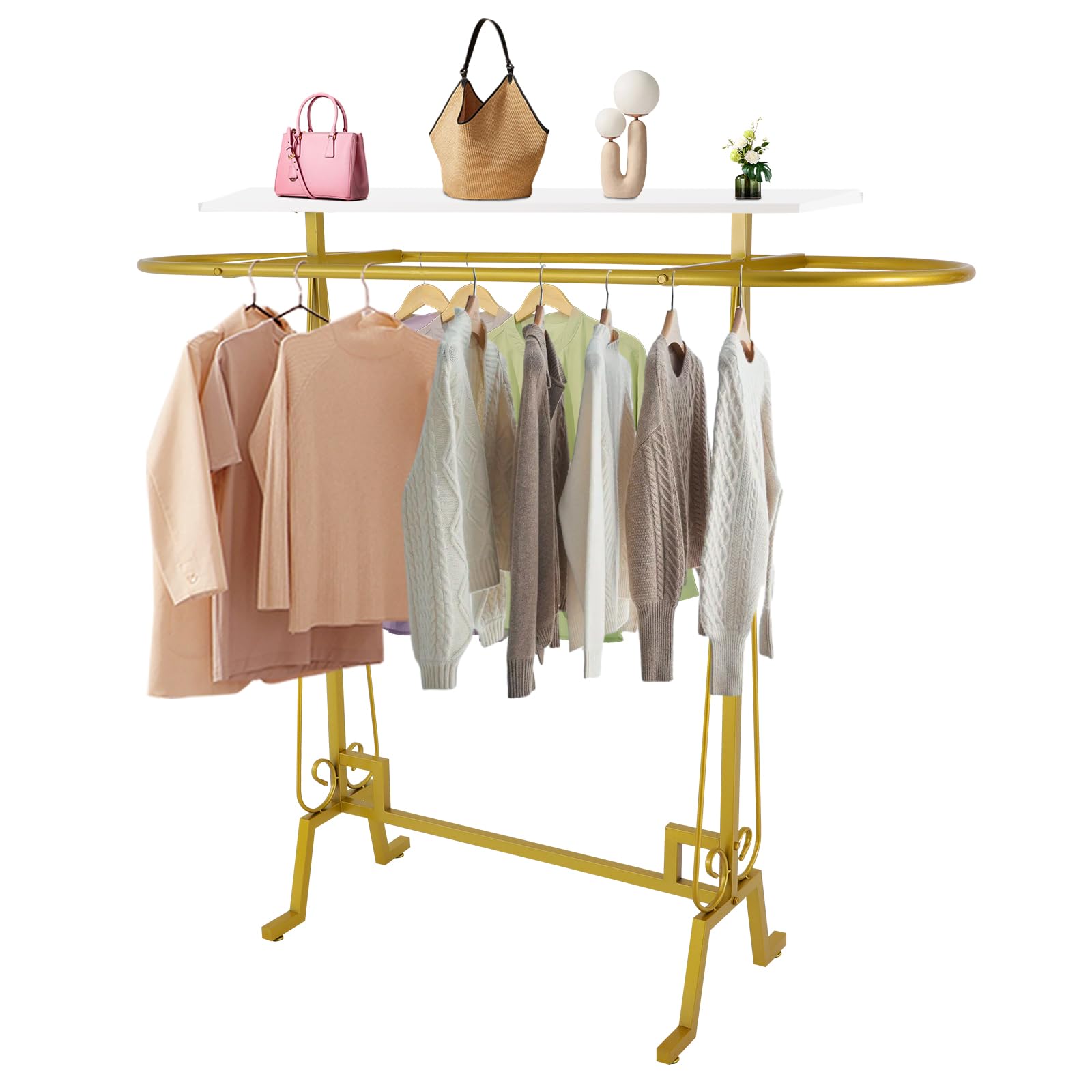 fvscgjmwp 59x55.1x19.6in Oval clothing display Rack - Gold