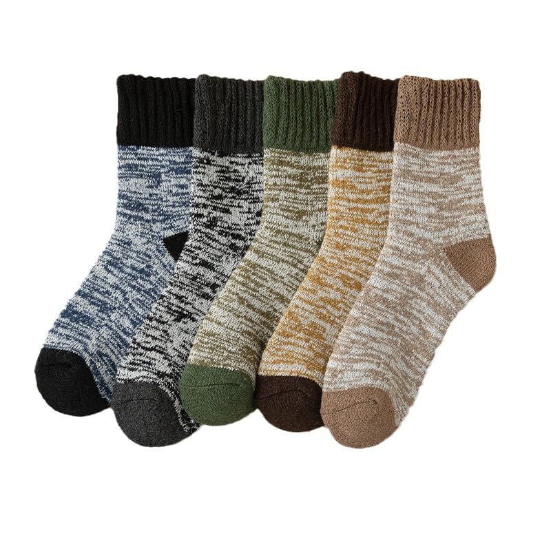 Vintage Cozy Thick Wool Socks 5 Pairs Classic Winter Knit Warm Boot Socks Fairy Grunge Emo Thermal Hiking Crew Socks