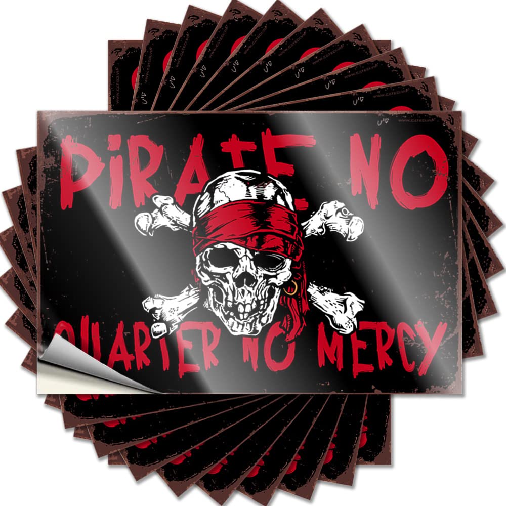 Pirate No Quarter No Mercy Western Bathroom Decals | Farmhouse Outdoor Decor Waterproof Vinyl Tumbler Narrow Removable Decal Peel Stick(8X12CM)