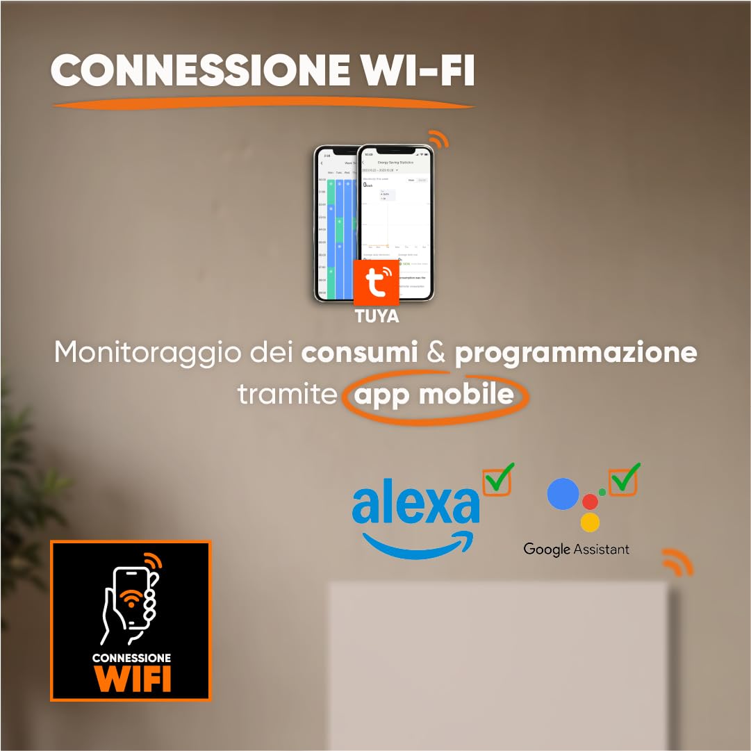 BESTHERM - Radiatore elettrico fisso collegato WIFI con inerzia secca ceramica 1000 W Bestherm LESSO CONNECT orizzontale bianco