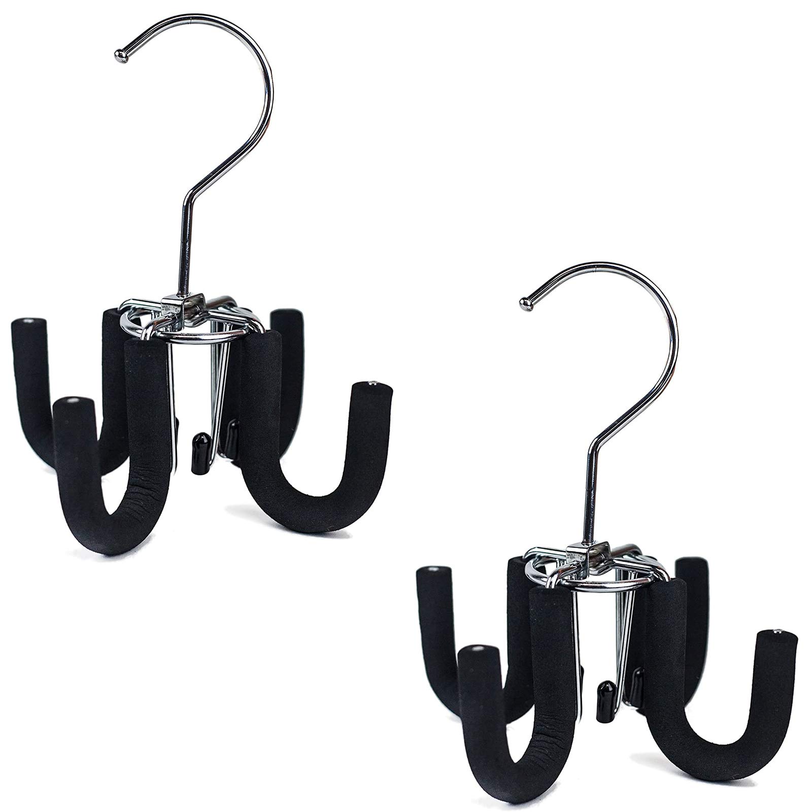 Huji 4 Hooks Swivel Belt Hanger Tie Scarves Necklace Purse Rack Clothes Organizer Closet Storage (2, Black swivel belt hanger)