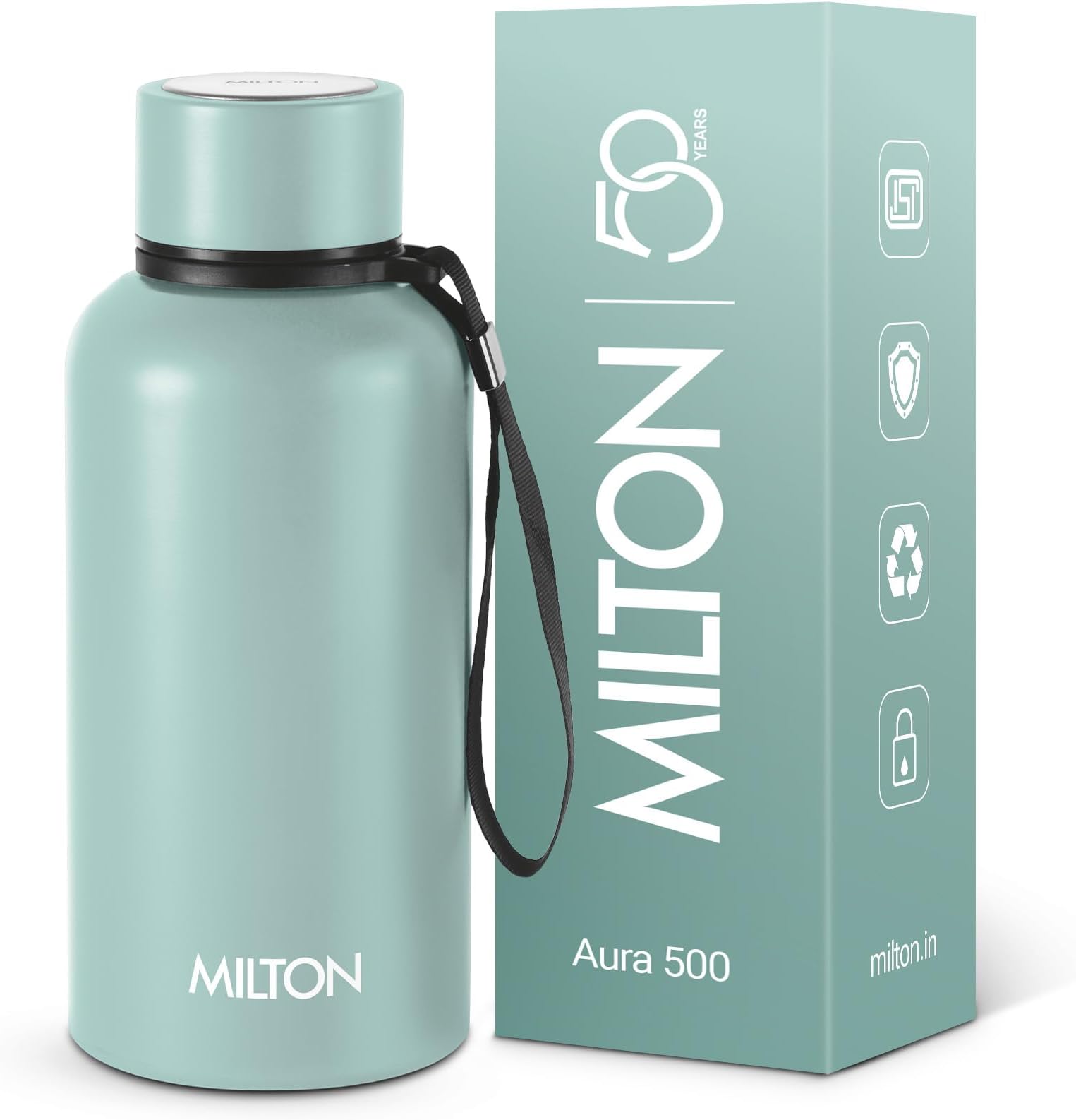 520ml Vacuum Insulated Water Bottle, Keeps Drinks Hot and Cold for 24 Hours, 18/8 Stainless Steel, Double-Walled Thermos Flask with Inner Copper Coating for Sports, Gym, Office, Aura - Grey