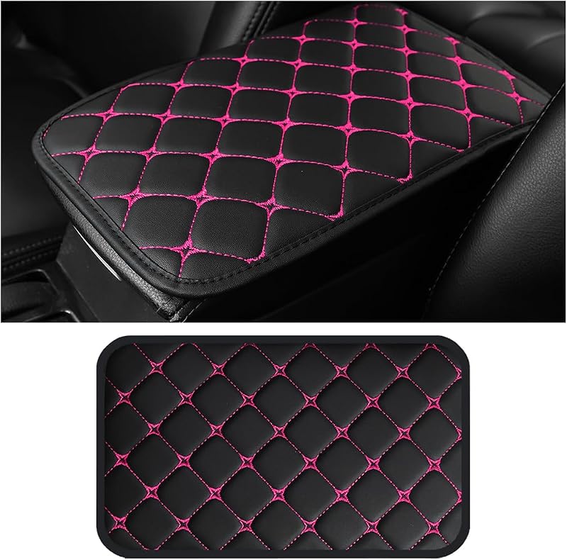 Almofada para apoio de braço do console central HZEL em couro PU preto/vermelho-rosa – 1 unidade