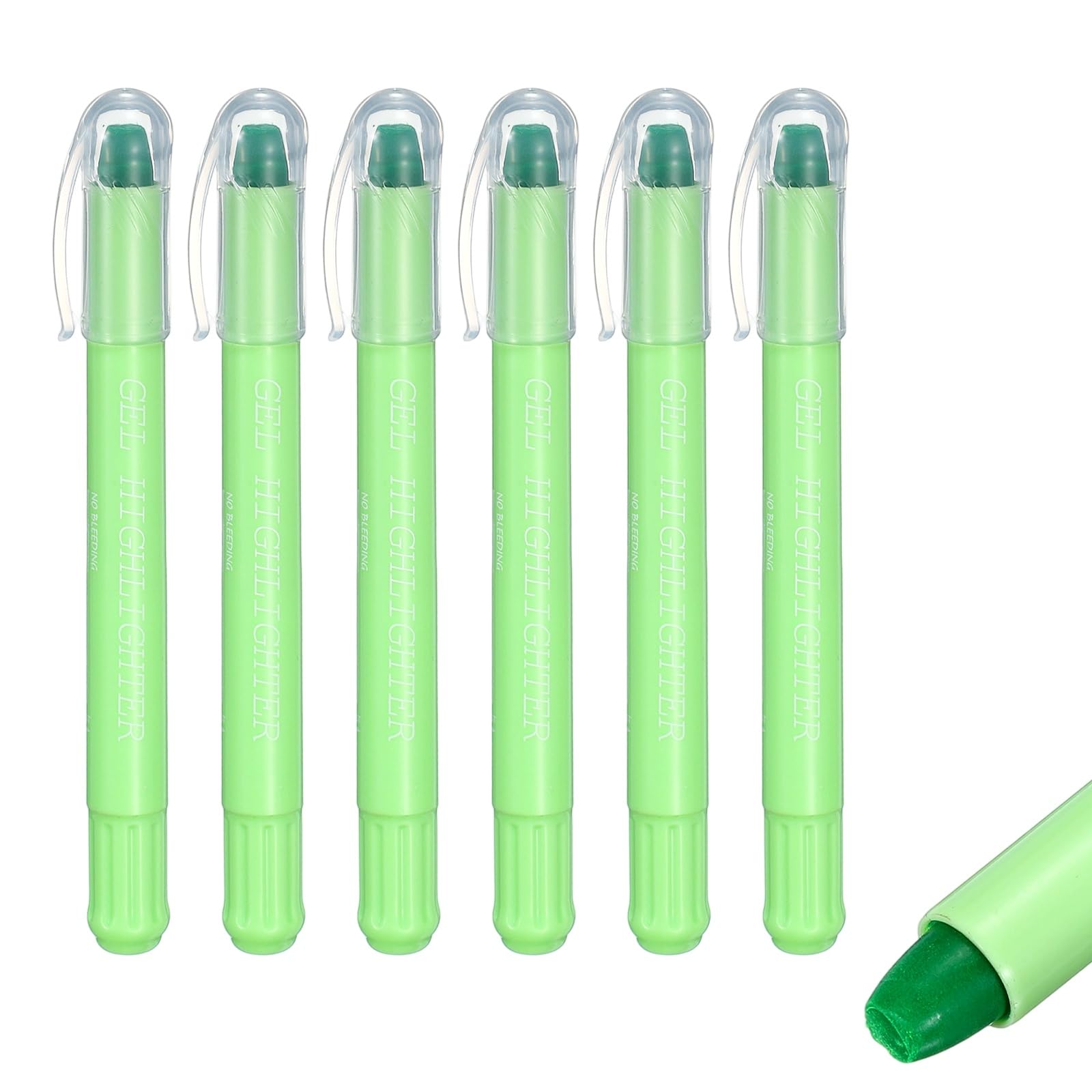 PATIKIL Green Highlighters, 6 Pack Gel High Lighters No Bleeds Highliters Pens Wax Crayon Neon Clear View Bright Marker Pen Twist Up Stick Cute for Books Office Adults