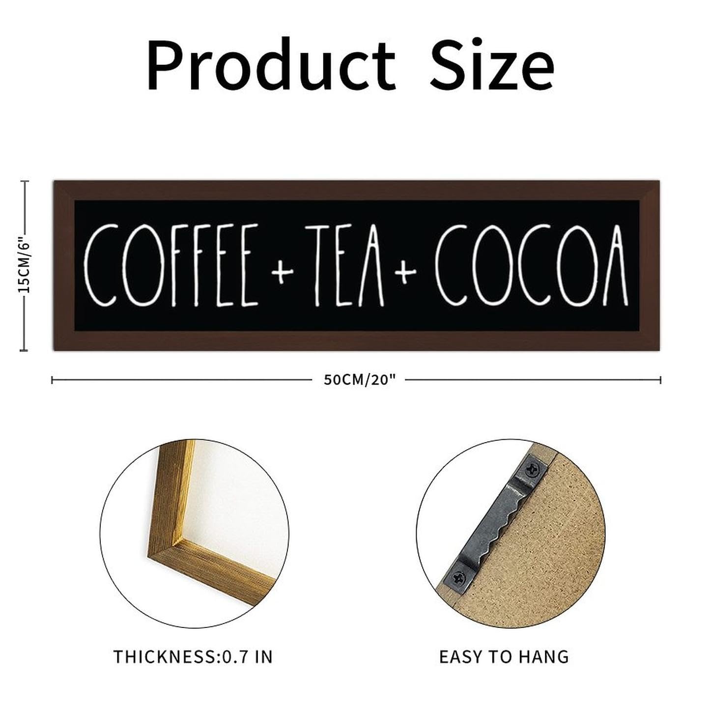 ArogGeld Wood Sign,Coffee Bar Sign, Coffee Tea and Cocoa Sign, Sign, Cocoa Bar Sign, Hot Chocolate Sign, Tea Sign, Farmhouse Kitchen Sign Decorative Home Wall Art 6x20