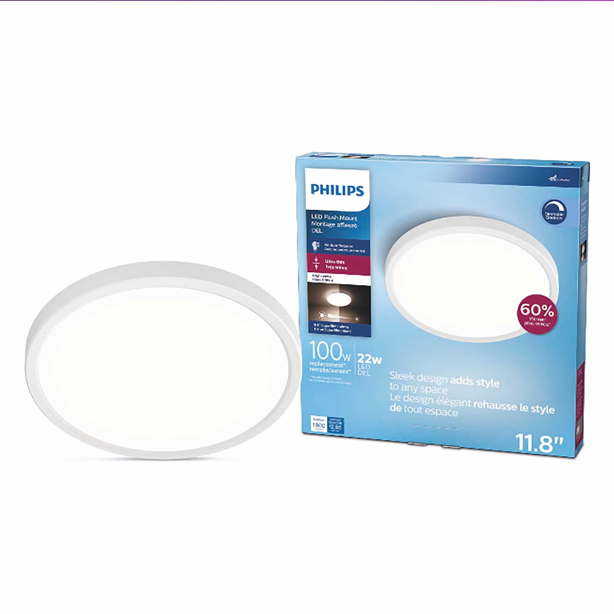Philips LED Flush Mount Silver Ceiling Light 1-Pack Selectable White Multi-CCT 1500 Lumen (20W = 90W) No Bulbs Required