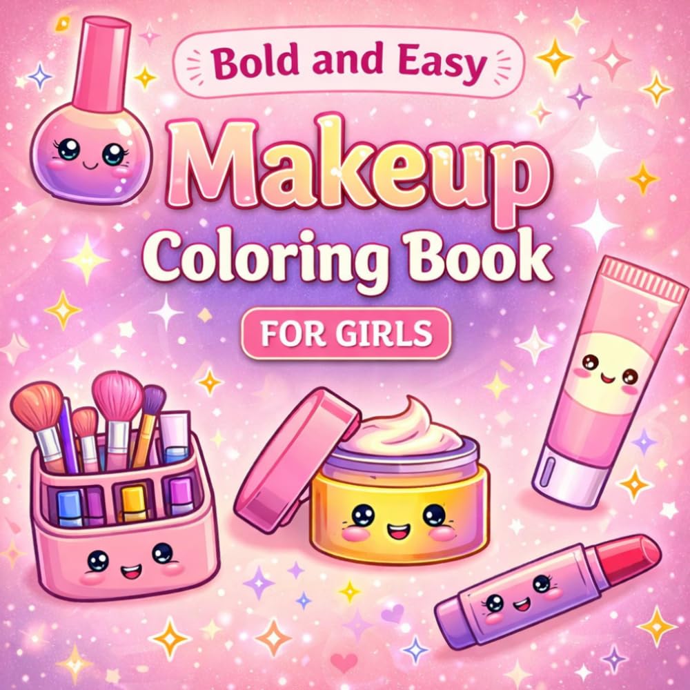 Bold and Easy Makeup Coloring Book For Girls: Cute and Simple Beauty, Cosmetics and Skincare Designs for Relaxation and Creativity