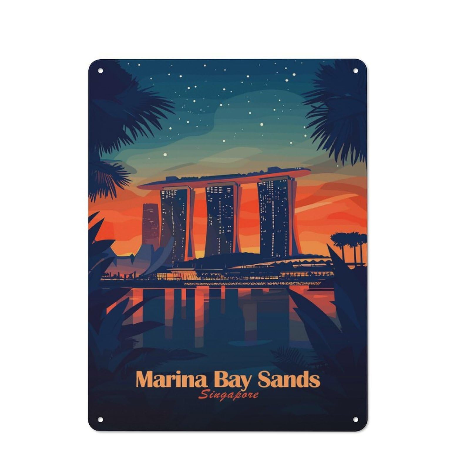 Junmoney Style-20 Marina Bay Sands Singapore Vintage Metal Wall Decor 40X30cm, Tin Sign For Cafe, Pub, Workshop Or Home Bar, Small Accent For Blank Walls