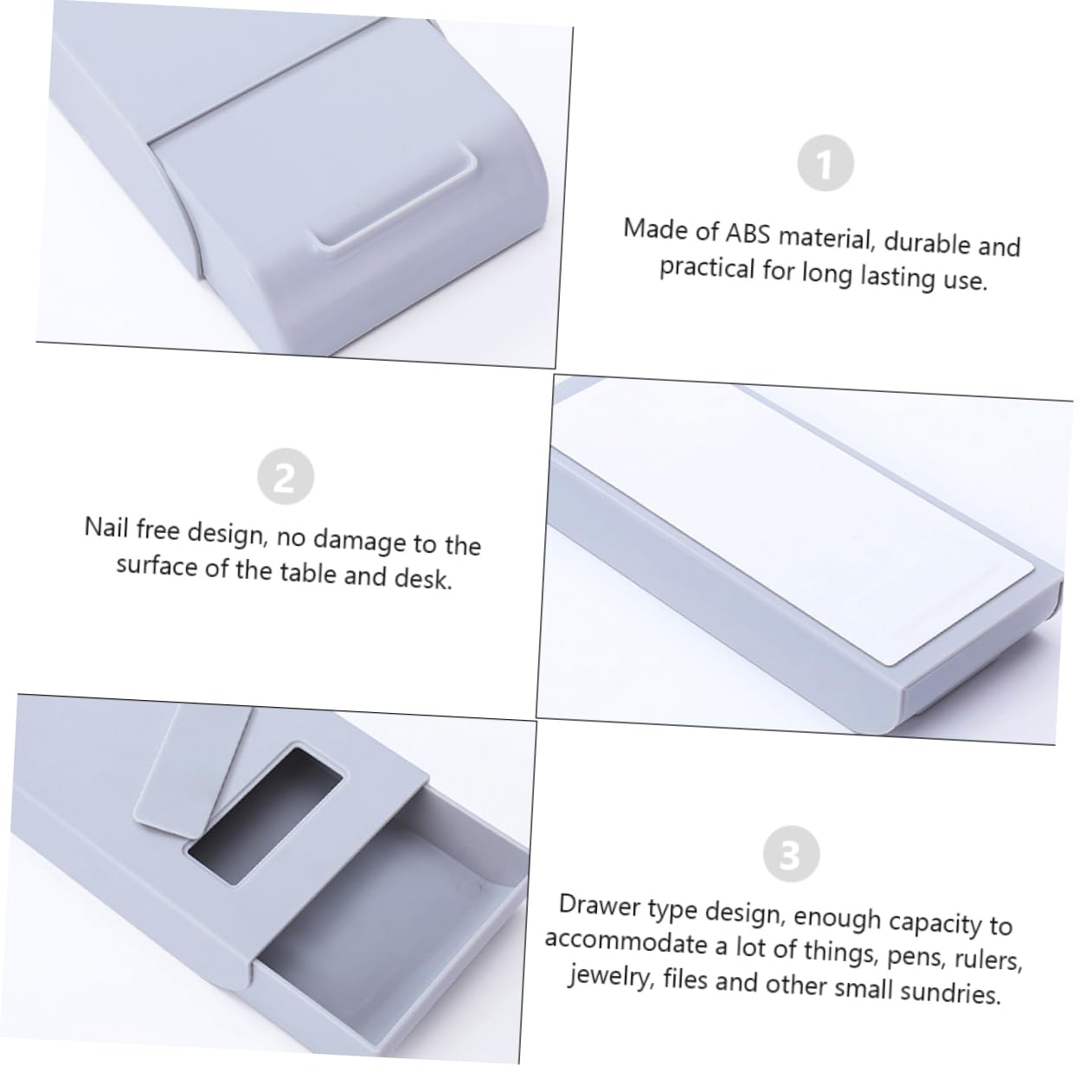 Caja de Almacenamiento Adhesiva Tipo Cajón bajo Escritorio, 4 Piezas, Abs, sin Taladro, para Papelería y Oficina