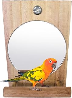 バードミラー - 鳥用鏡スタンド, ケージ用 | インタラクティブ木製アクセサリー ピーチプラムラブバード マコウ フィンチ アフリカン・グレー カナリア対応, 歯がため 運動 遊び場 鳥用おもちゃ