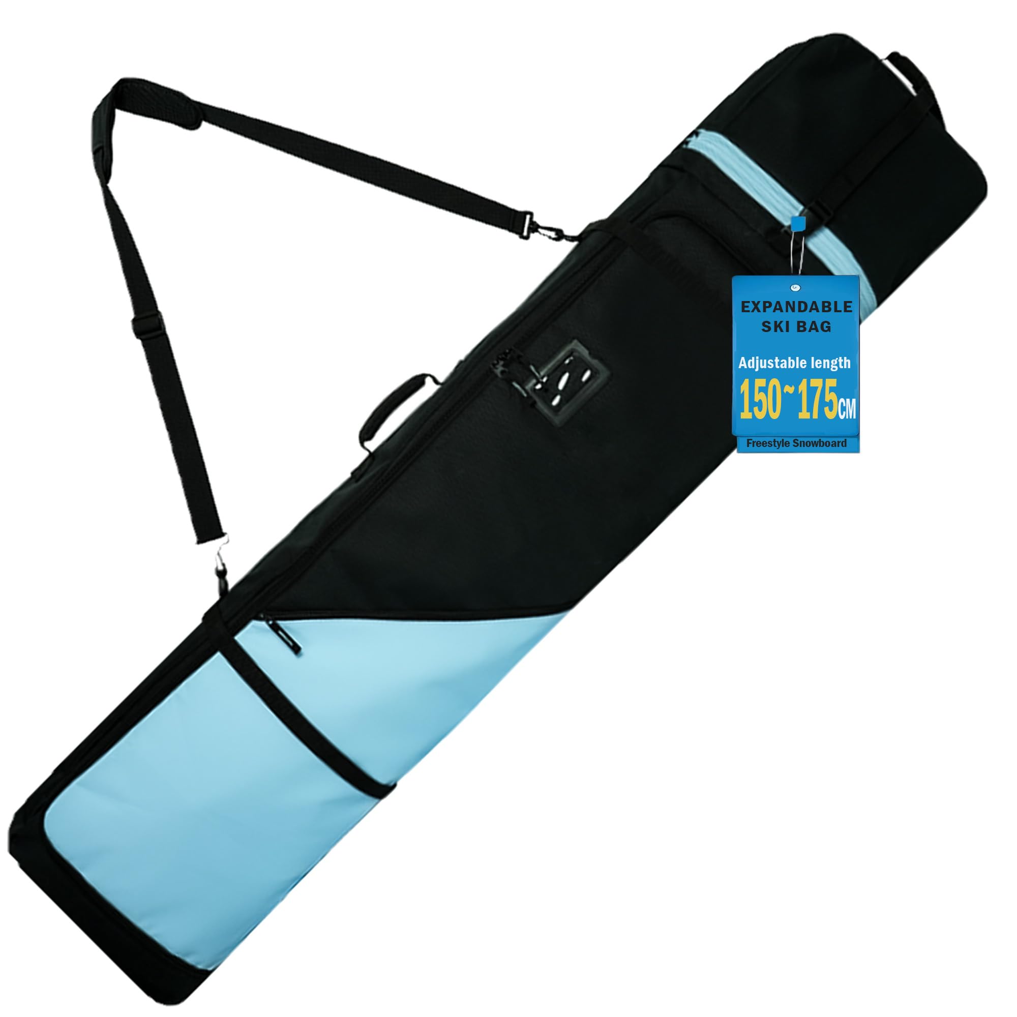 AUMTISC Snowboardtasche, Snowboard Bag gepolstert，robuste Skitasche mit wasserdichtem Innenfutter, verstellbare Schultergurte, passend für 155 cm-180 cm Snowboards, Schwarz/Blau