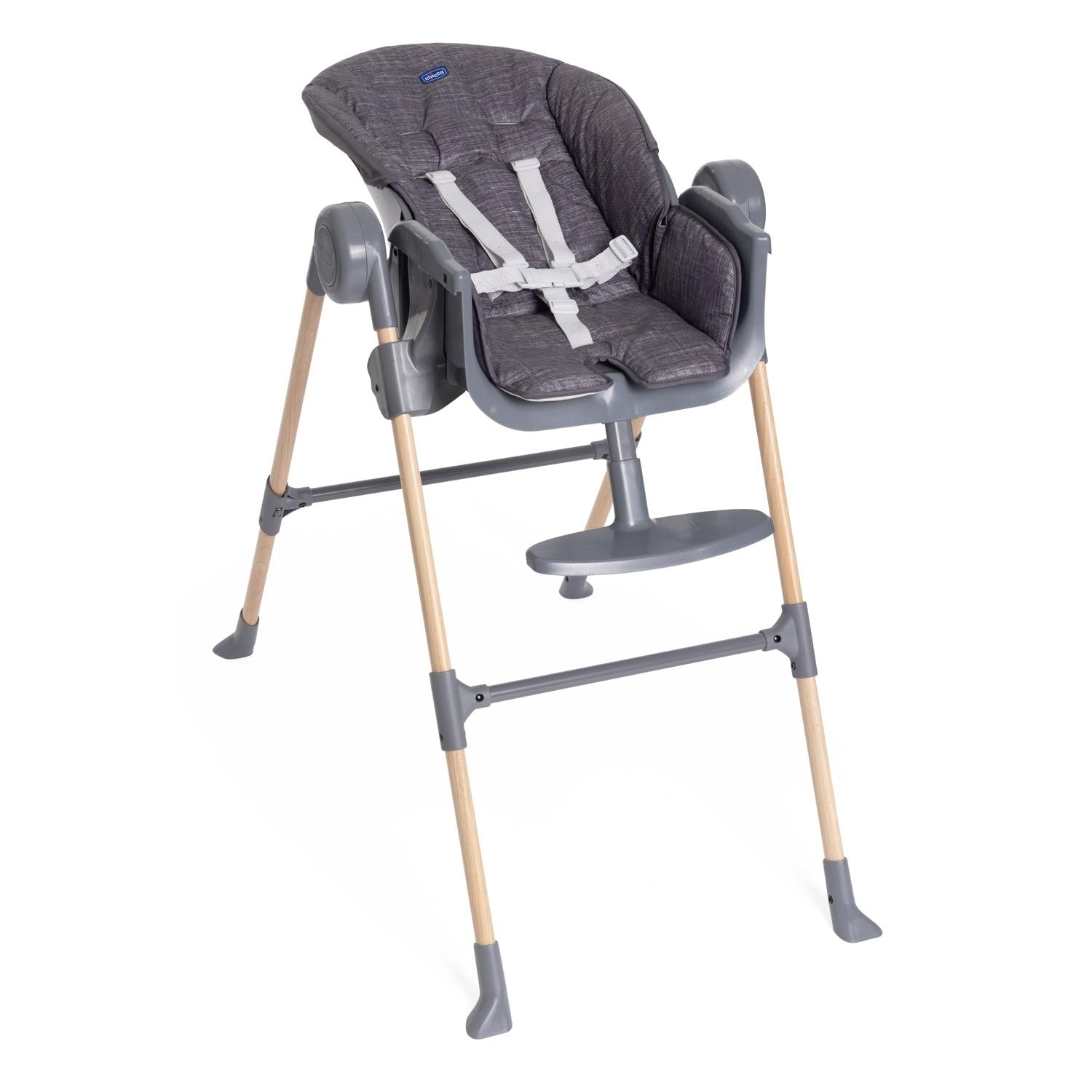Chicco Polly Essential Trona para Niños, de 0 Meses a 15 Kg, 3 Posiciones, 7 Niveles de Altura, Reposapiés regulable, Cierre Compacto, Tejido de Poliéster Reciclado, Gris oscuro