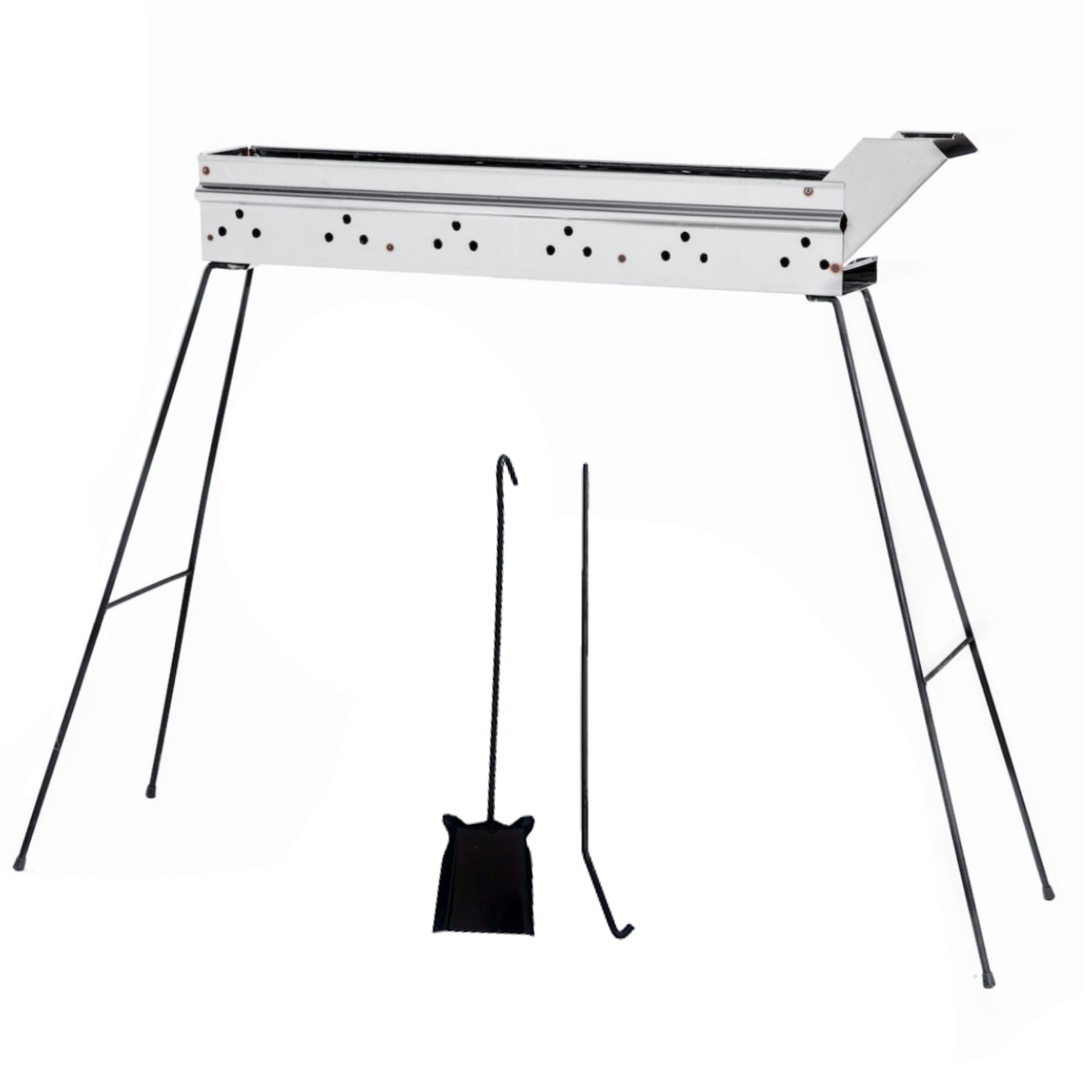 Fornacella Arrosticini Abruzzesi C80 - Canalina Barbecue a Carbone per Spiedini - Cuoci Arrosticini in Acciaio Inox AISI 430 Made in Italy con Paletta e Attizzabrace