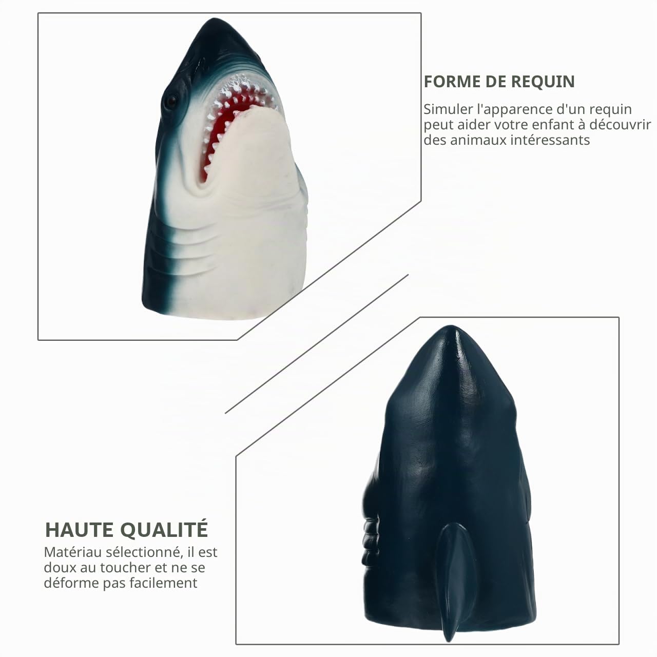 Toyvian Marionnettes Requin - 2 Pièces Tête de Requin Réaliste en Caoutchouc Souple de Jeu de Rôle pour Enfants Jouet Éducatif pour Histoires Spectacles et Anniversaires