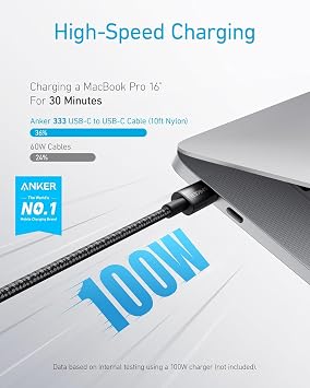 Anker 100W USB C to USB C Cable, 2-Pack Fast Charging Cable (Black,1.8m)